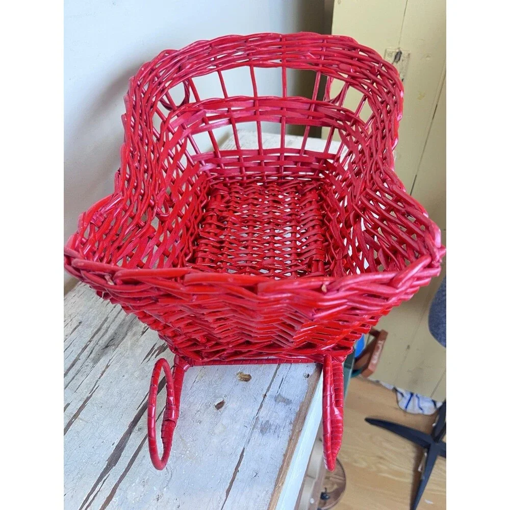 Vintage Rare Large Christmas Red Wicker Santa’s Sled Flower/Gifts Basket 18”